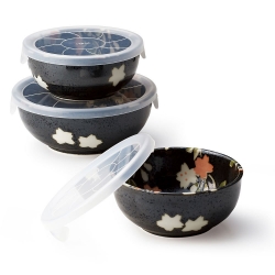 Hana Nagomi 3 Nesting Japanese Designer Bowls with PET Lids Gift Set